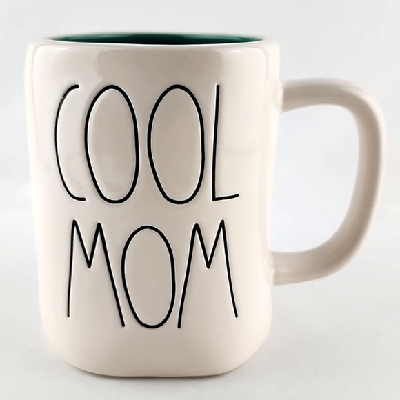 ⭐️2/ $50⭐️ Rae Dunn Artisan Ceramic White Green Mug COOL MOM Large Letters - Picture 1 of 10